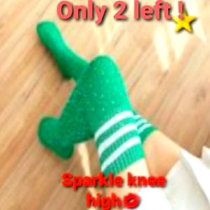 Green w/ rhinestone thigh high socks & 1 white / 1 green